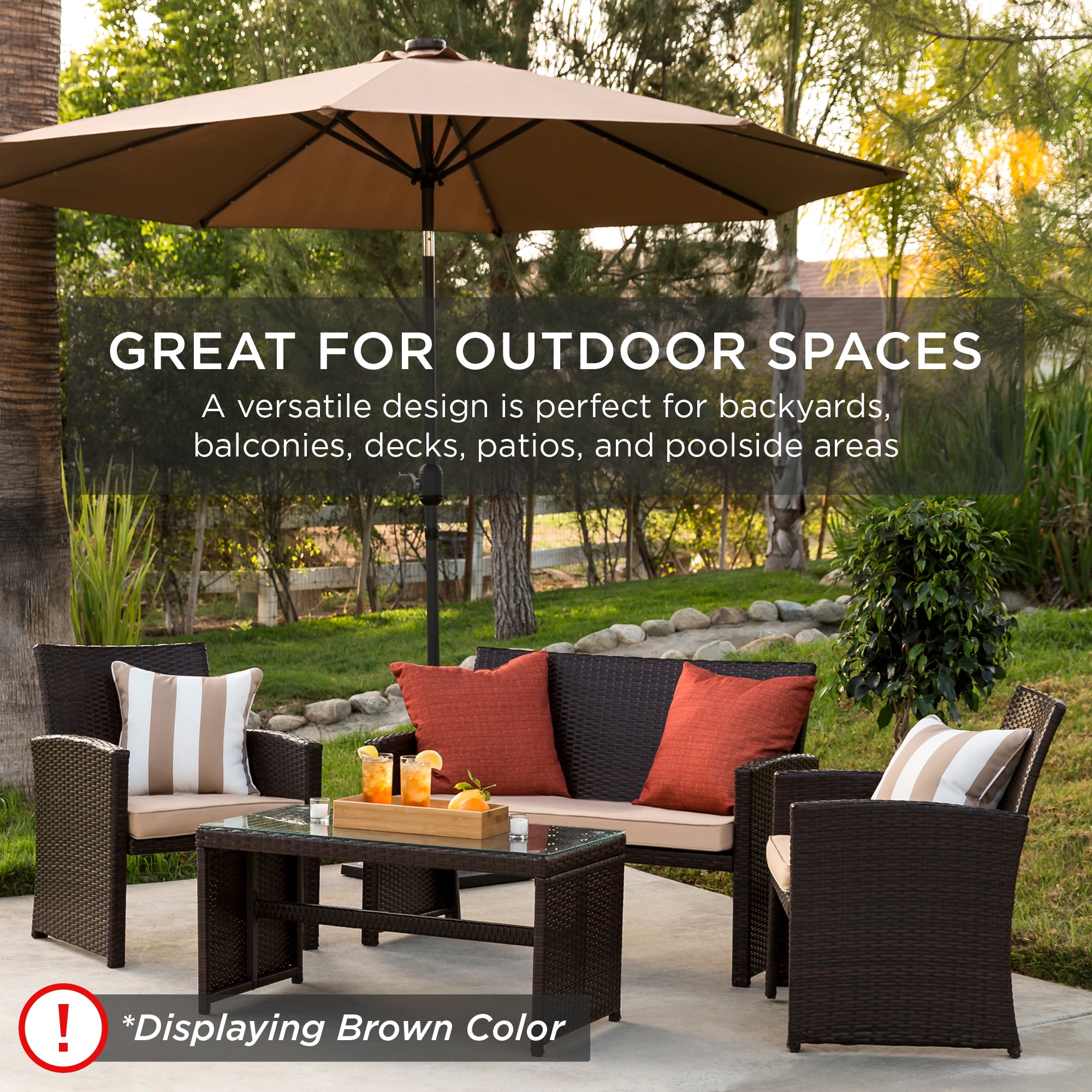 Best Choice Products 4-Piece Outdoor Wicker Patio Conversation Furniture Set w/ Table, Cushions - Brown/Beige