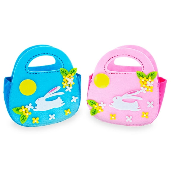 Set of 2 Felt Easter Baskets Carry Totes - Egg Hunt Bags with Handles 7.5 Inches Tall