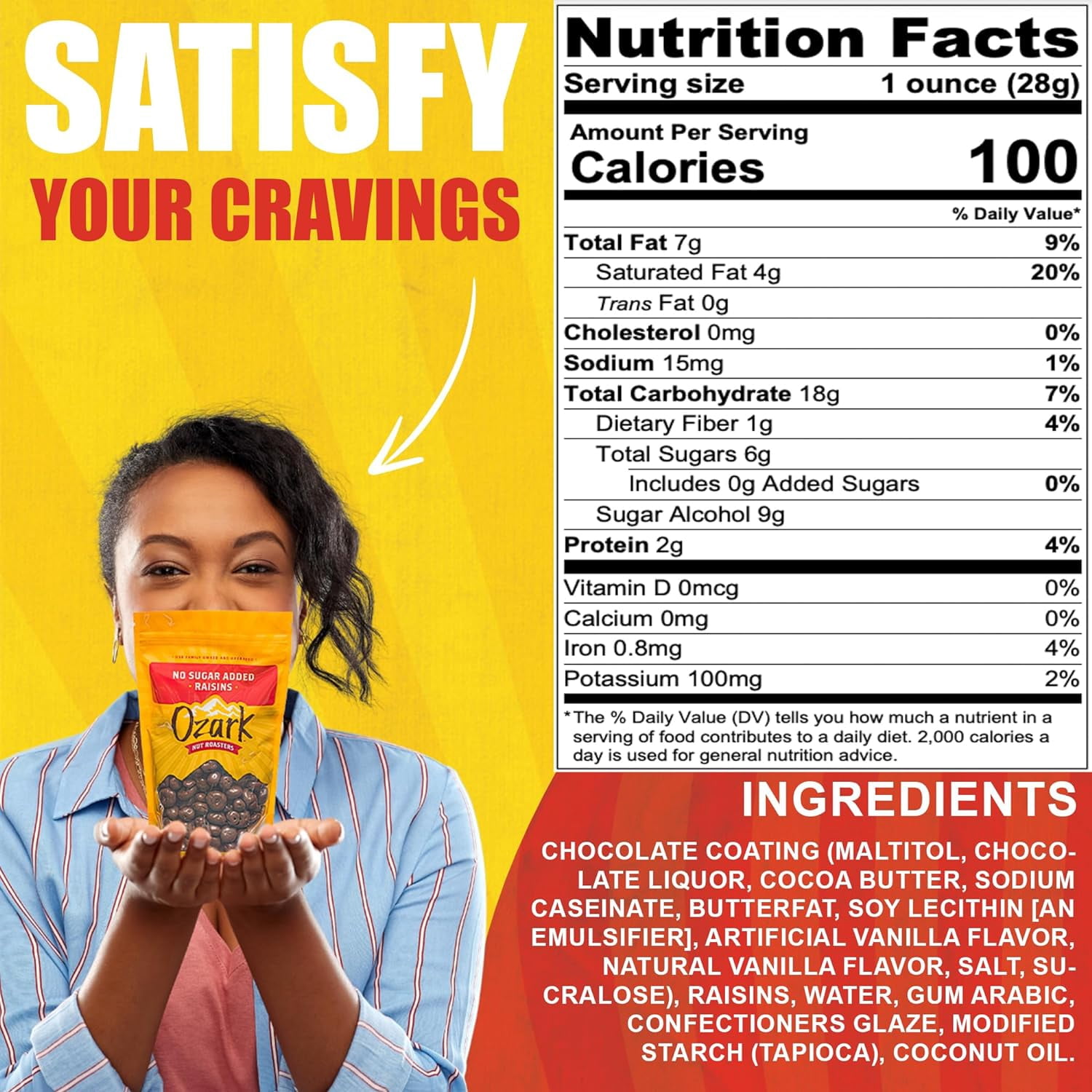 OZARK NUT ROASTERS, No Sugar Added Chocolate Raisins, Sugar-Free Raisins Snack Nuts, World-Class Gourmet Candied Peanuts, Resealable Pack (16.0 oz)