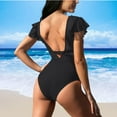 thumbnail image 5 of Gamivast One Piece Swimsuit Women Mesh Ruffle Sleeves Bathing Suit Tummy Control Ruched Swimwear V Neck Swim Suit With Pad Beach Vacation Clothes, 5 of 5