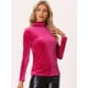 thumbnail image 2 of Blusa Básica de Cuello Alto de Terciopelo Elástico Allegra K Rosa Caliente XS, 2 of 6