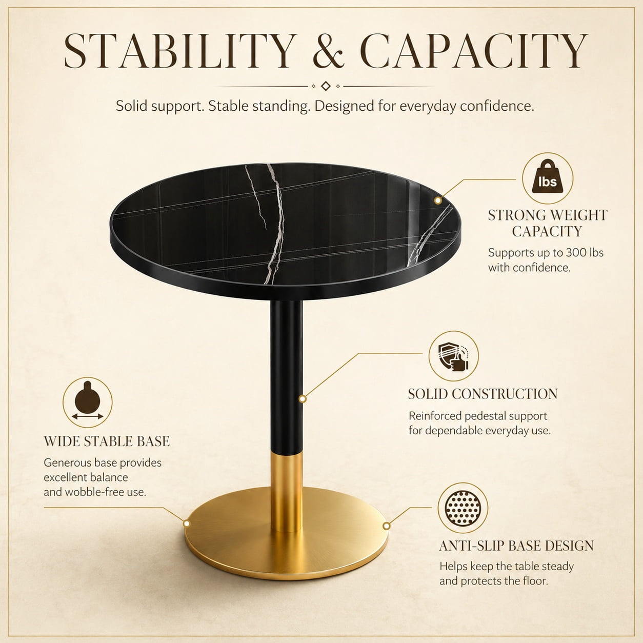 Aukfa 31.5" Round Sintered Stone Dining Table for 2-4, Kitchen Table Tulip Table with Gold Pedestal Base for Bistro Small Apartment,Nero Black