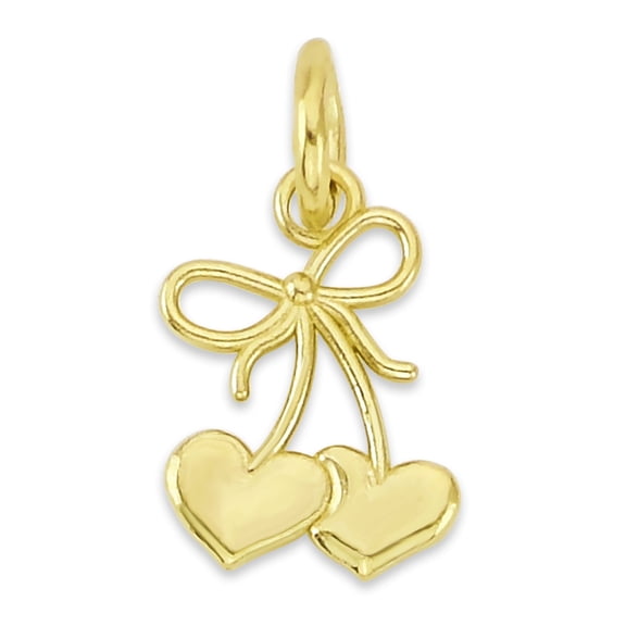 Golden Fire 10K Gold Bow with Hearts Charms, Cherry Hearts