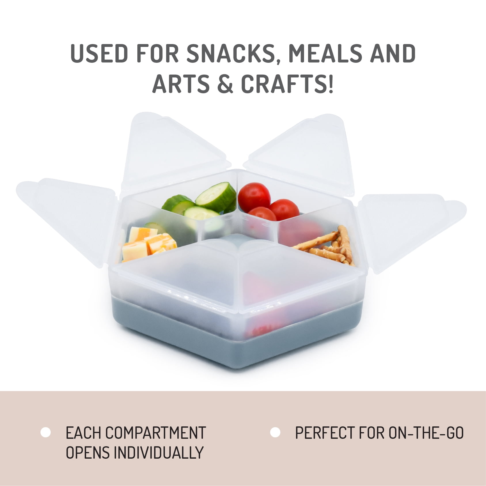Melii Hexagon Snackle Box, 6 Compartment Snack Container, Slate Blue