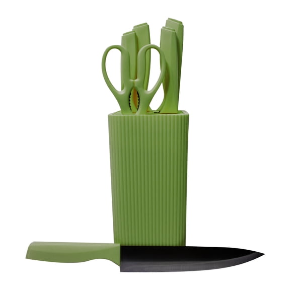 JUEGO DE 7 CUCHILLOS DE ACERO INOXIDABLE CON MANGO Y BLOQUE VERDE 39791
