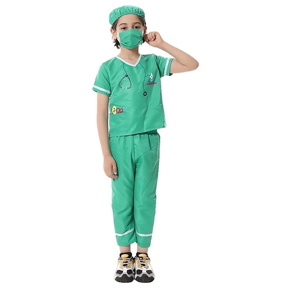 CUZIBR Boys Halloween Costumes Outfits Kids Cute Cartoon Print Role Play V-Neck Short Sleeve Shirts Top And Trousers With Hat Party Clothes Sets,Green,5-6 Years