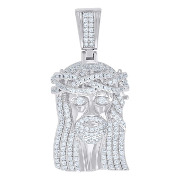 925 Sterling Silver Round Cut Moissanite Jesus Face Pendant Men's Charm 1.15 Ct.