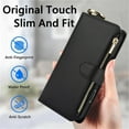 thumbnail image 7 of For iPhone 17 Pro RFID Blocking Protective Purse Wallet Case Magnetic Flip Cover Multi-Card Slots Zipper Pocket With Metal Ring Buckle Detachable Shoulder Strap And Wrist Strap Phone Case,Black, 7 of 7