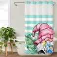 thumbnail image 3 of Pink Gnomes Summer No Hook Shower Curtain Waterproof, Bathroom Curtains with Snap in Liners and See Through Top Window, Tropical Leaves Aqua Stripes Hotel Style Bathtub Curtains Shower 54"Wx78"L, 3 of 8