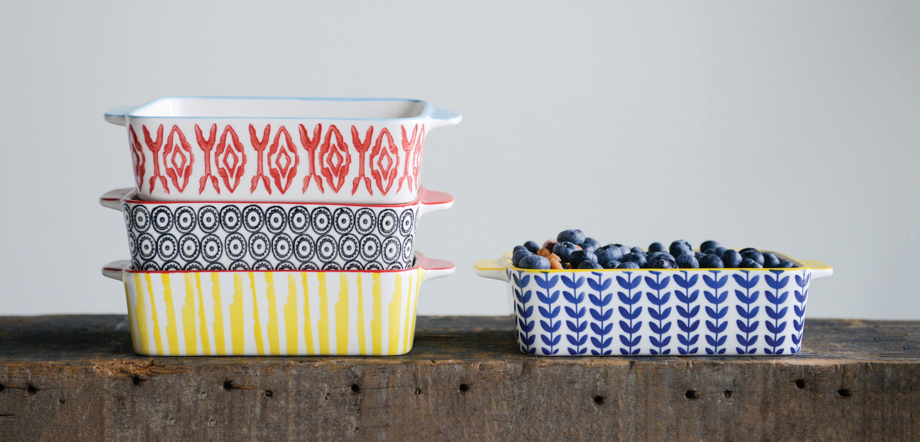 Creative CoOp Hand Painted Stoneware Bakers (Set of 4 Colors)