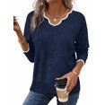 thumbnail image 1 of Women'S Sweaters Casual V-Neck Long Sleeve Sweaters Loose Solid Fall Tops Pullover Sweater Navy Blue M, 1 of 7