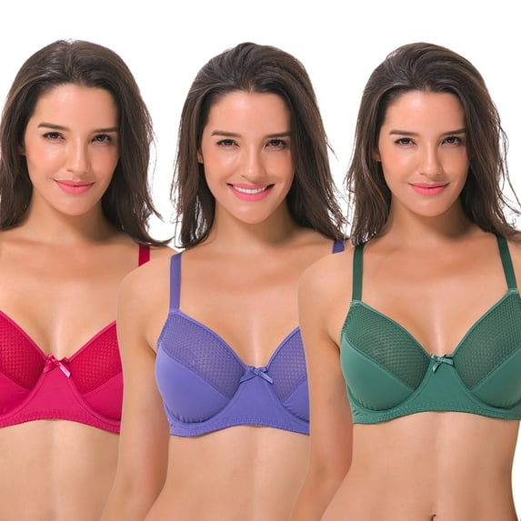 Curve Muse Women's Plus Size Unlined Minimizer Underwire Full Figure Bra-3Pack-Purple,Sage Green,Ash rose-36DD