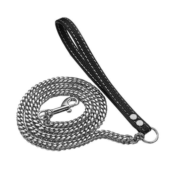 LGCASL Traction Leash Leather Strong Metal Stainless Pet Chain for Dog, Black