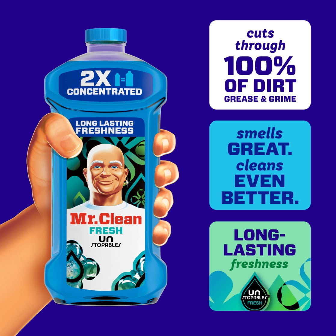 (3 pack) Mr. Clean All Purpose Cleaner, 2X Concentrated Multi Surface, Unstopable Fresh Scent, 41 fl oz