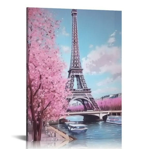 Creowell Paris Eiffel Tower Wall Art Paris Pictures Wall Decor Paris Eiffel Tower Canvas Painting Print Artwork Modern Home Decorations Framed for Living room Bedroom Office 16x20 in/12x16 in