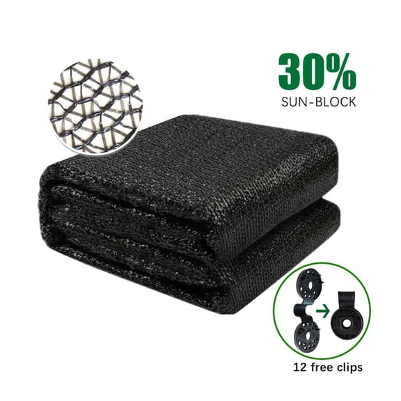Shade Cloth 30% Block Sun Net - Garden Patio Plants Cover - UV Stabilized HDPE Mesh with Clips - Black