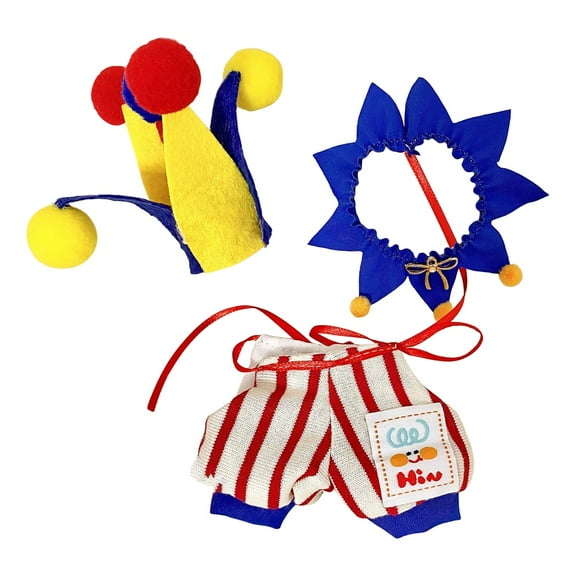 Gift toys 17Cm Doll Clothing Accessories Set, Perfectly Tailored For 17Cm Plush Dolls, Circus Clown Design Cute Playful Soft Fabric Includes Headwear Jumpsuit Scarf
