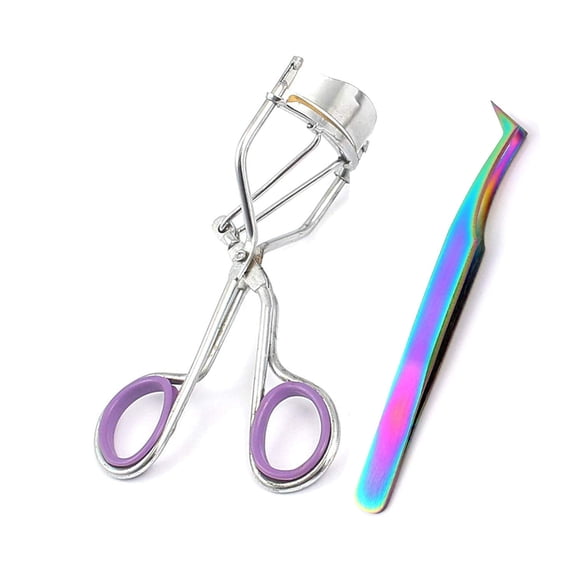 OdontoMed2011® 2pcs Makeup Tools Set Kit Eyelashes Curler Natural Curling Eye Lashes   Multi Rainbow Color Eyelash Extension Tweezers Semi Angled