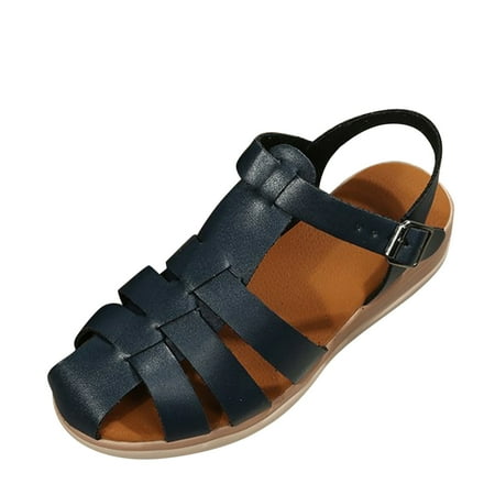 

HSMQHJWE Sandals For Women With Arch Support Sandals For Women Dressy Heel Comfortable Ladies Fashion Solid Leather Strap Combination Buckle Wedge Roman Sandals Comfortable Shoes Size 7