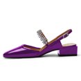 thumbnail image 5 of YDN Women Classic Square Closed Toe Rhinestone Strap Pumps Block Low Heel Slingbacks Mary Janes Fashion Dressy Shoes Size 7 Purple, 5 of 5