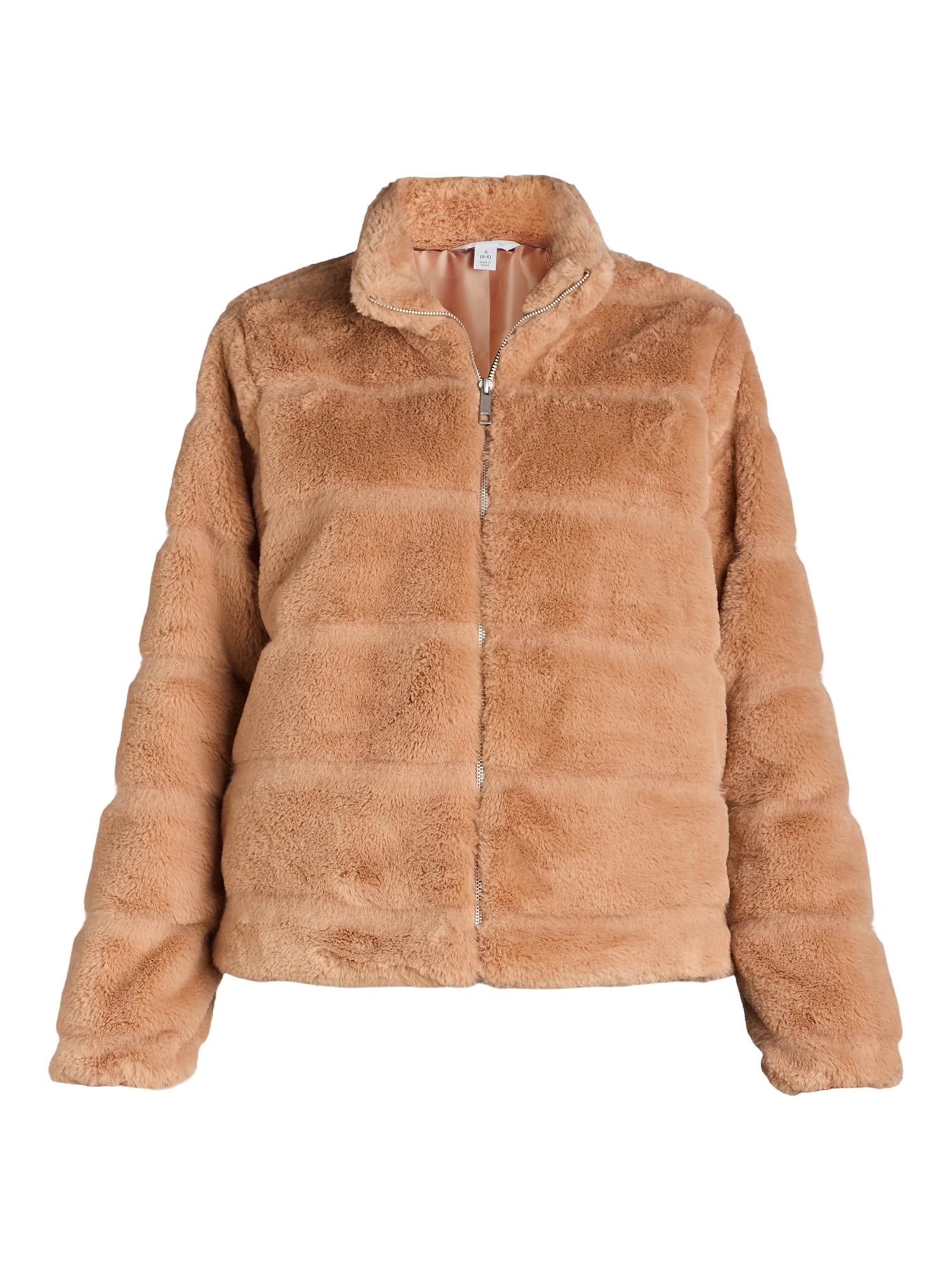 Time and Tru Women's and Women's Plus Faux Fur Channel Jacket, Sizes XS-3X