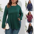thumbnail image 3 of Oksale Plus Size Long Sleeve Shirts for Women Casual Round Neck Fall Tops Curved Hem Side Slit Oversized Tshirts Thin Basic Tees Black 2XL, 3 of 7