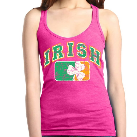 Shop4Ever Women's Distressed Irish Flag St. Patrick's Day Racerback Tank Top X-Small Fuchsia