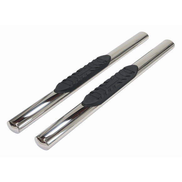 TrailFX Nerf Bar A1529B TFX 4 Oval Tube Side Steps; With Step Pads; 4 Inch Oval Straight; Powder Coated; Black; Mild Steel; With Welded End Caps; Rocker Panel Mount