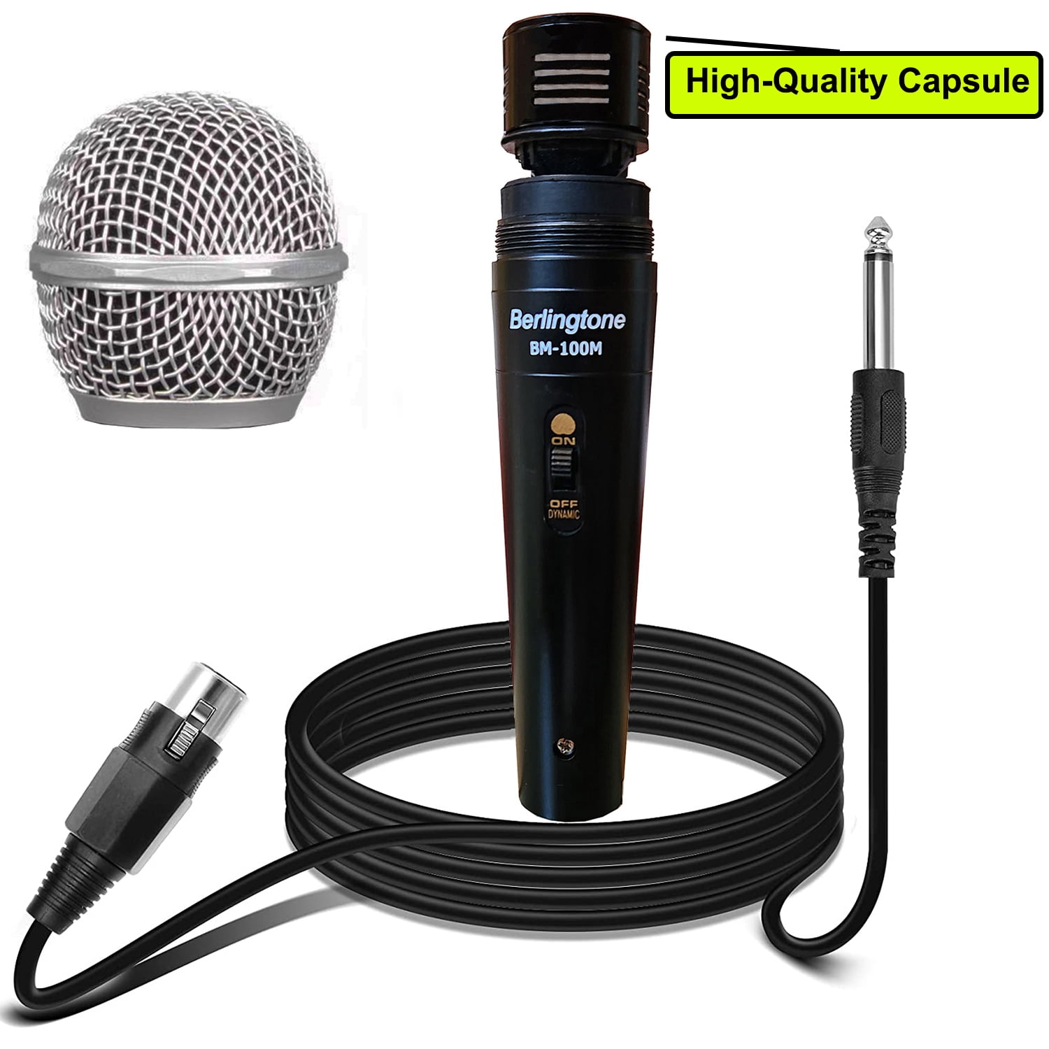 Berlingtone BR-100M Classic Style Metal Casing Cardioid Dynamic Vocal Microphone with 25' XLR Cable, Spherical Mesh Grille with Built-in Pop Filter Professional Microphone for Singing, Recording