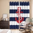 thumbnail image 3 of Navy Blue Stripe Nautical Kitchen Curtains 96 Inch Length, Red Anchor Summer Coastal Grommet Top Bedroom Living Room Curtains, Light Filtering Cafe Curtain Drapes 2 Panels Set 104''x96'', 3 of 9