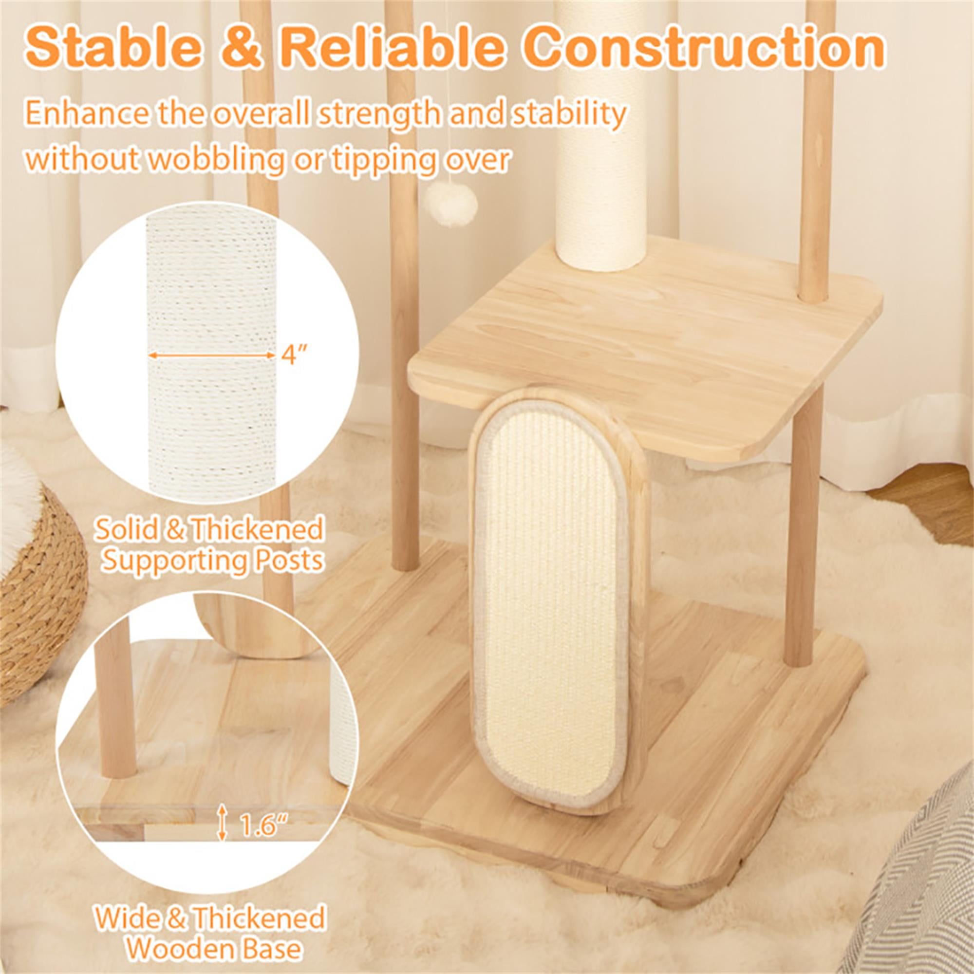 Pefilos 50" Wood Cat Tree Tower for Indoor Cats, Multi-Level Cat Condo with Scratching Board and Posts, Removable Soft Mat, Beige Pefilos 50" Wood Cat Tree Tower for Indoor Cats, Multi-Level Cat Condo with Scratching Board and Posts, Removable Soft Mat, Beige