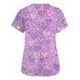 thumbnail image 3 of Stichou Valentines Scrub Tops for Women Plus Size Love Heart Graphic Funny Short Sleeve Nurse Uniforms Comfort V Neck Workout Tops with Pockets Purple Pink XL, 3 of 5