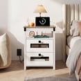 thumbnail image 2 of GALAXHERO Nightstand with Charging Station, Farmhouse End Table, Bed Side Table with 2 Storage Drawers and Open Shelf, Wood Rustic Nightstands for Bedroom, White and Greige, 2 of 7