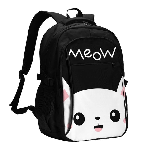 Balery Cat Meow Mochila con carga USB para hombre y mujer - Mochila impermeable y antirrobo para laptop con puerto USB para viajes, trabajo
