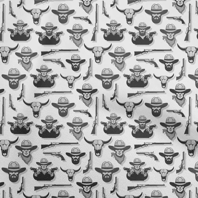 oneOone Polyester Spandex Gray Fabric Cowboy Sewing Craft Projects Fabric Prints By Yard 56 Inch Wide-aD