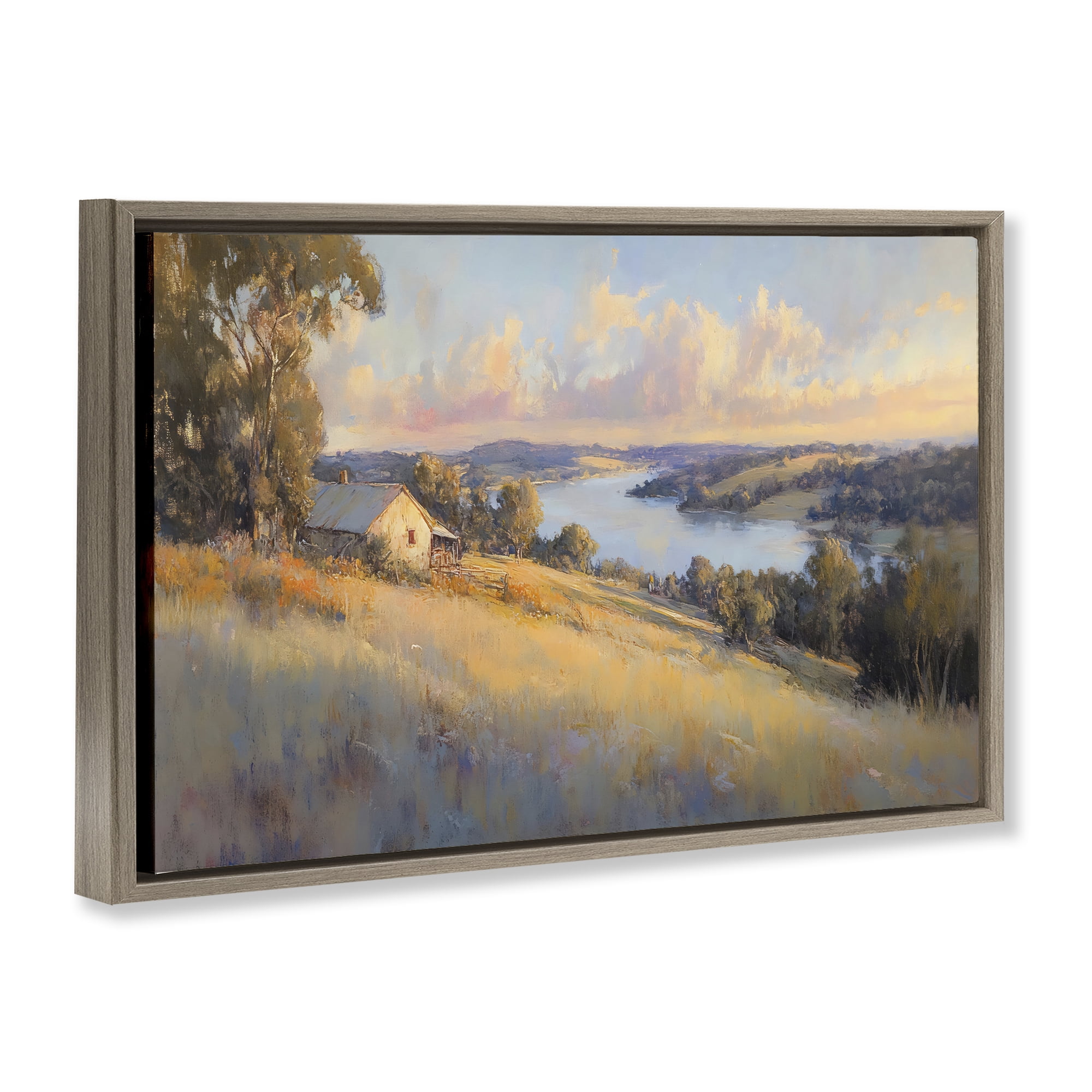 Stupell Industries Hilltop Cottage in Sunset Glow Brown Framed Floater Canvas Wall Art, design by Creative Studio