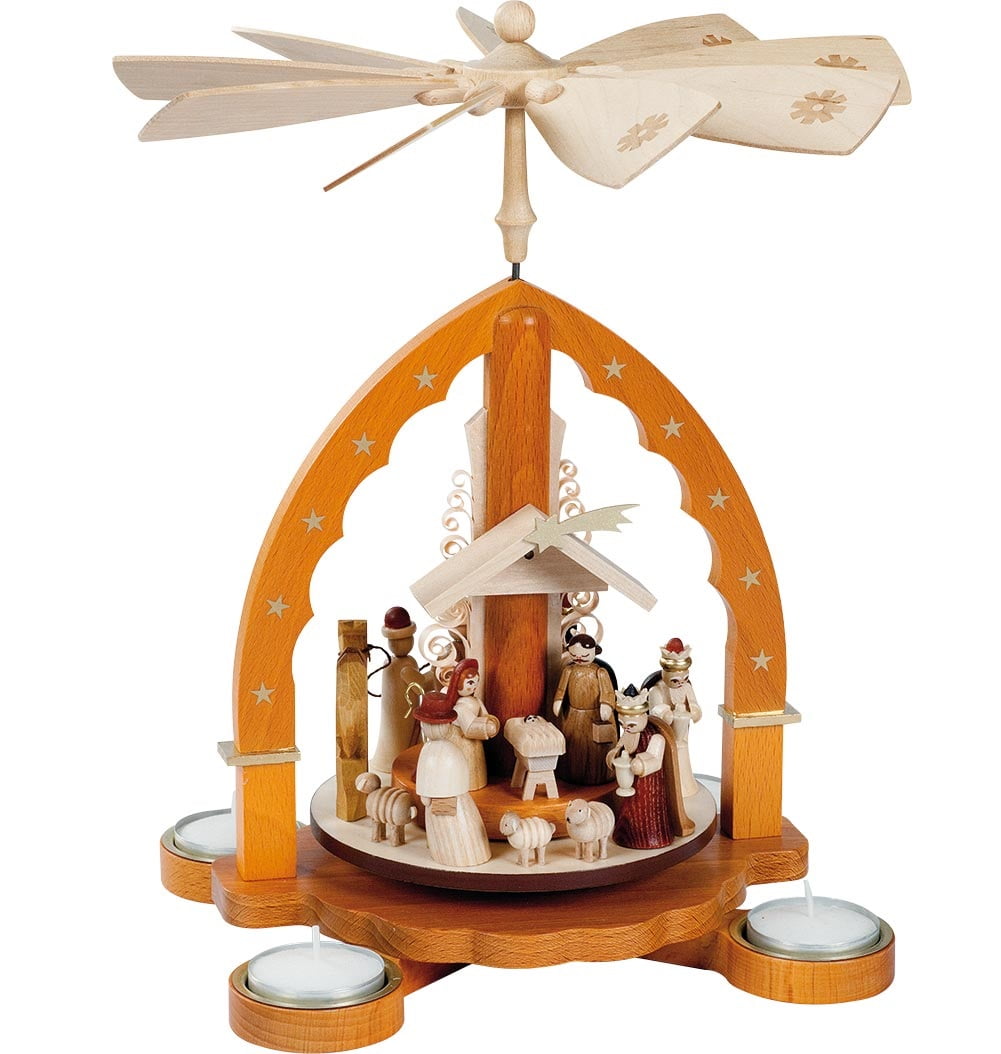 Nativity Scene Natural German Wood Christmas Tea Light Pyramid