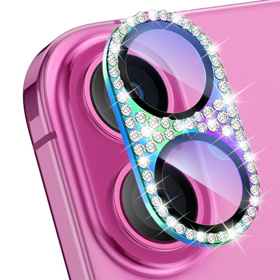 Stardust Diamond Tempered Glass Camera Lens Protector for iPhone 16 Plus - Iridescent