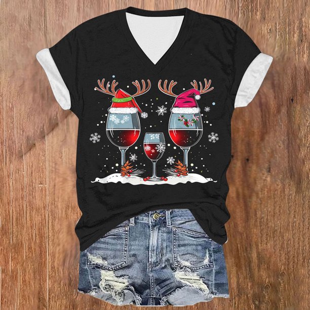 Fiudx Ofertas Relámpago Moda Mujer Casual Cuello En V Blusa Sólida Manga Corta Camiseta Verano Tops