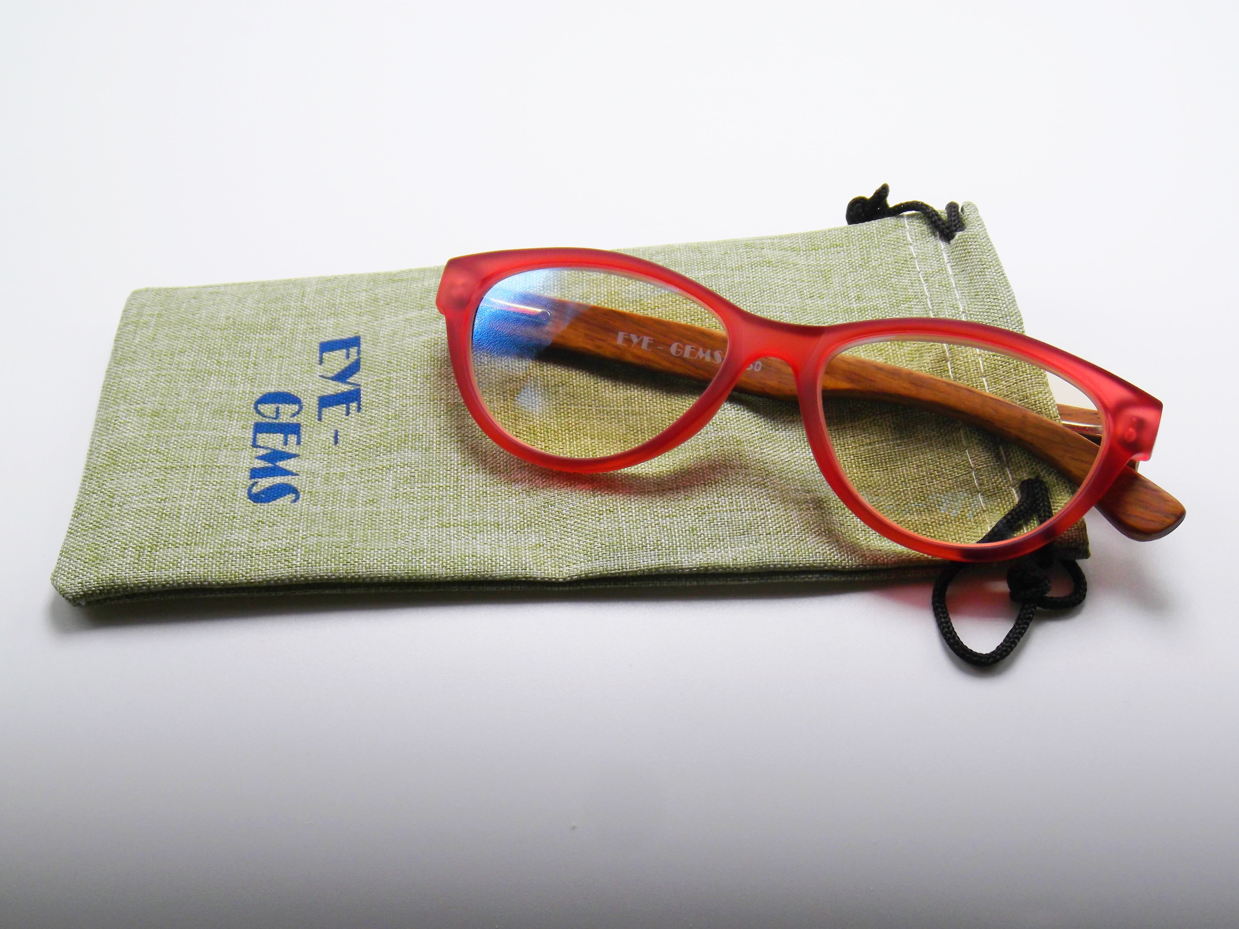 EYEGEMS  Blue Light Blocking Computer Reading Glasses Eco Friendly Sustainable +2.50 Walnut Wood Red 3461
