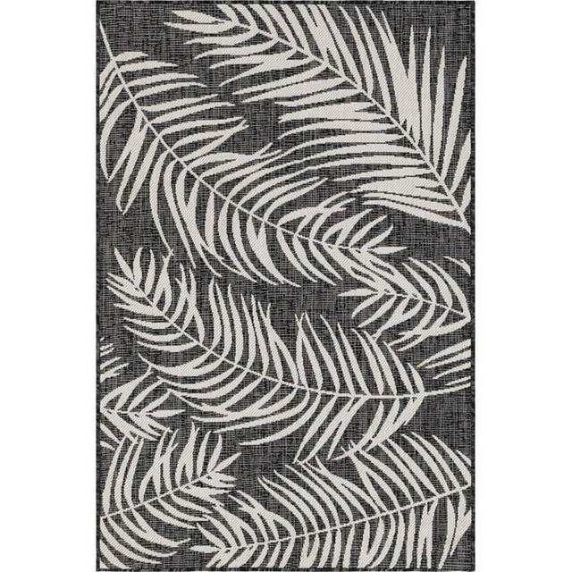 Unique Loom Outdoor Botanical Bohemian Leaves Rug 4' x 6' Rectangle Black/Ivory