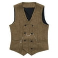 thumbnail image 3 of ZCFZJW Double Breasted Western Suit Vest for Men Herringbone Tweed Vest Retro Business Waistcoat Cowboy Style Fall Outwear Brown XXXL, 3 of 6
