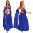 thumbnail image 1 of Aiihoo Ensemble de Costume de Danse du Ventre 4 Pcs pour Femmes, Robe à Ourlet Doré et Manches Longues, Bleu TTG, 1 of 7
