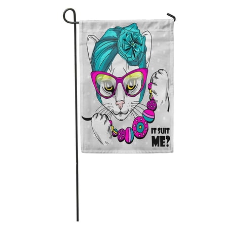 LADDKE White Cat Glasses and Necklace of Kitten Attire Beret Garden Flag Decorative Flag House Banner 28x40 inch