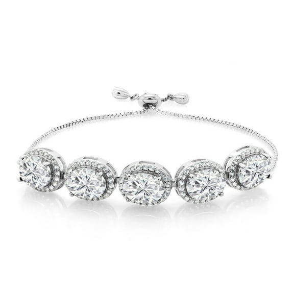 Gem Stone King 925 Sterling Silver White Moissanite Tennis Bracelet for Women (11.55 Cttw, Oval 9X7MM, Gemstone Birthstone, Fully Adjustable up to 9 inch)