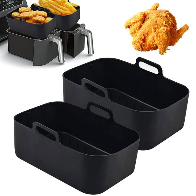 Air Fryer Silicone Pot Silicone Air Fryer Basket Heat Resistant Square Replacement Basket Grill Pan Multifunctional Easy Cleaning Air Fryer Oven Accessories BPA Free for Kitchen