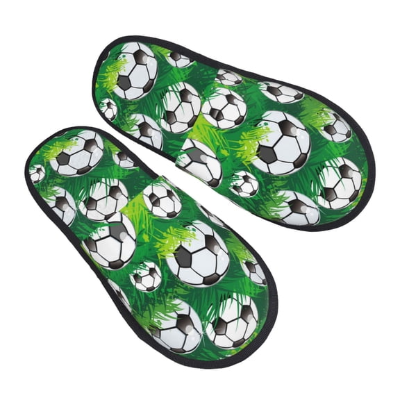 House Slippers for Women Men - soccer Football ball green grass Lightweight House Shoes Fuzzy Slippers, Soft Slip-On Cozy House Slippers for Woman Indoor Outdoor