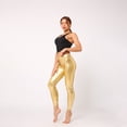 thumbnail image 4 of Women's High Waist PU Leather Leggings, Shiny Metallic Liquid Look, Stretchy Faux Leather Tights for Party, Night Out, Club Wear, and Edgy Fashion-Gold, 4 of 5