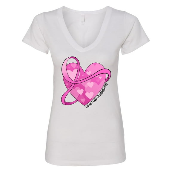 Inktastic Breast Cancer Awareness Pink Ribbon Around Heart Women's V-Neck T-Shirt