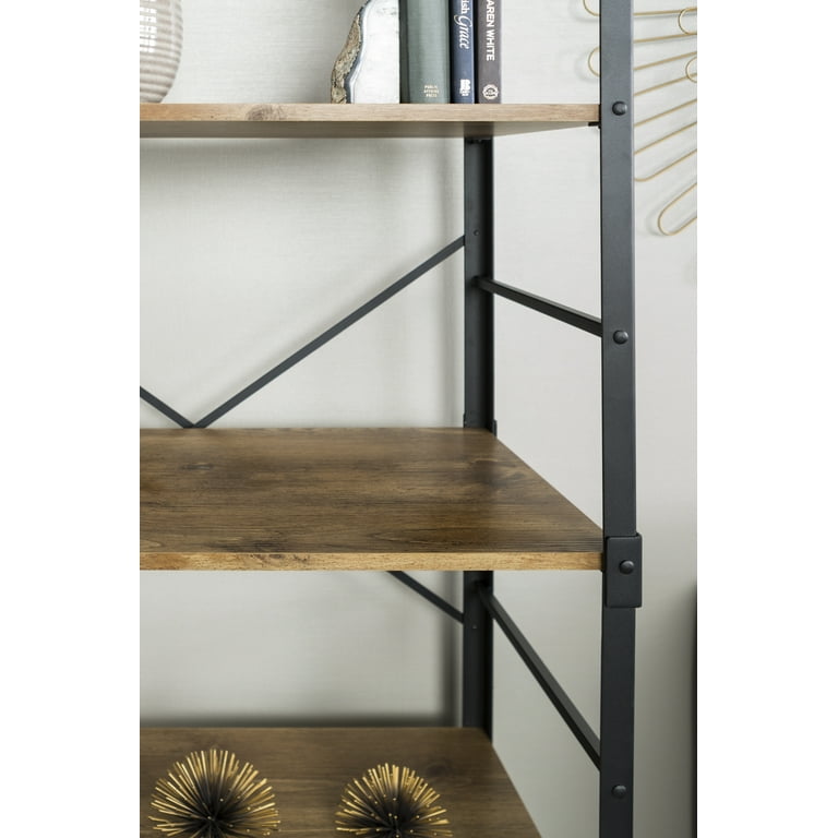 Urban Industrial Angle Iron 4-Shelf Bookcase, Barnwood